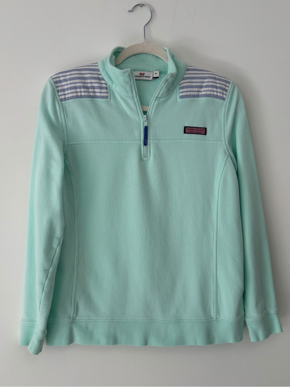Vineyard Vines Shep Shirt Womens M Mint Green Quarter Zip Pullover Striped
